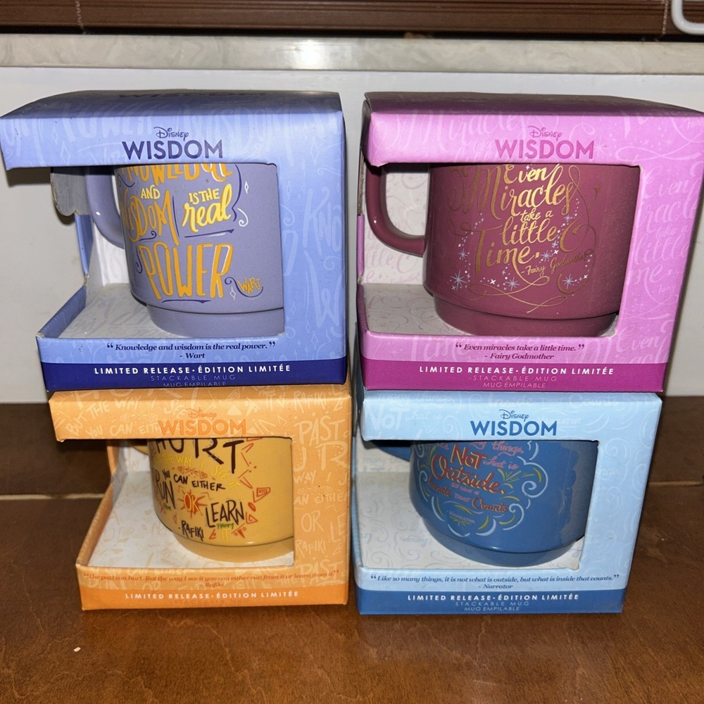 Disney Wisdom Mug Lot Limited Release Aladdin, Cinderella, Lion‎ King Set